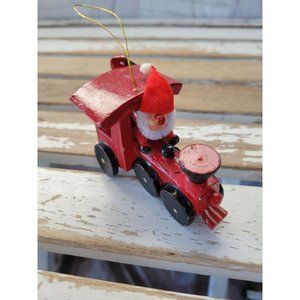 Russ wooden Santa train locomotive transportation ornament Xmas holiday tree
